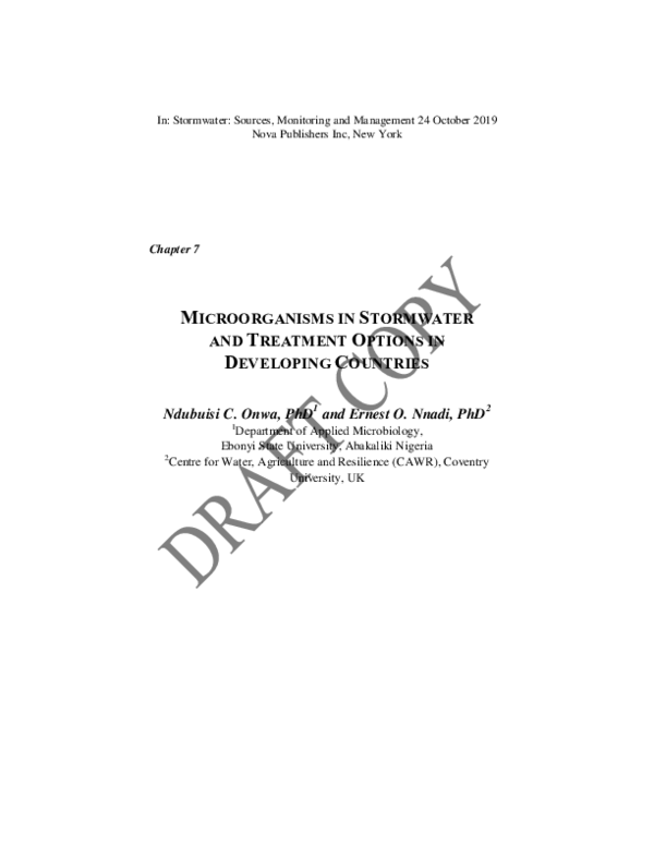 First page of “Microorganisms in Stormwater and Treatment Options in Developing Countries”