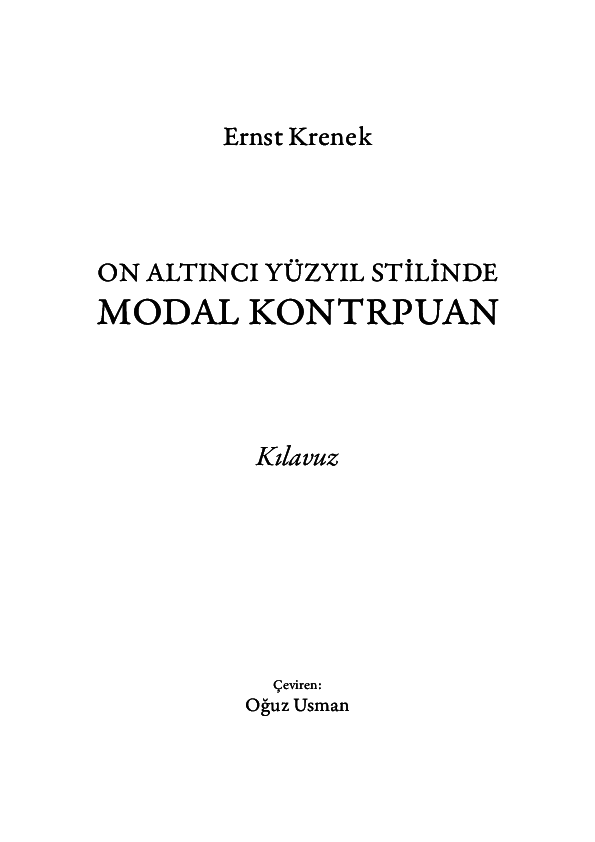 First page of “Ernst Krenek: On Altıncı Yüzyıl Stilinde Modal Kontrpuan (Çeviri)”