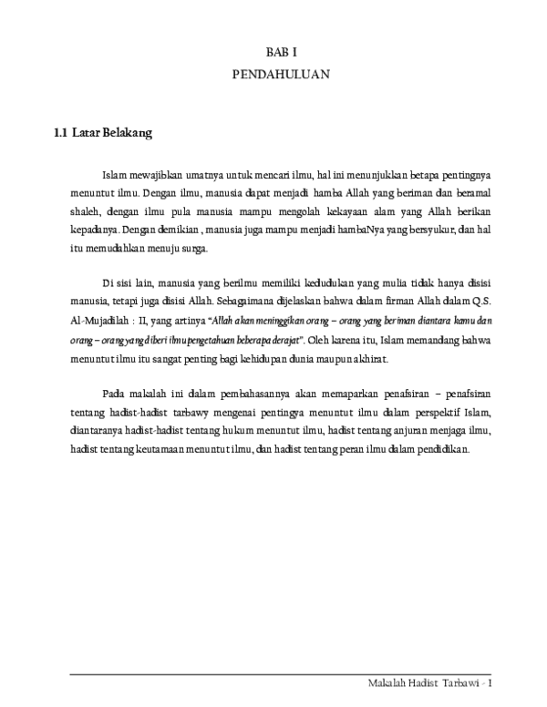 First page of “Makalah Hadist Tarbawi Tentang Pendidikan”