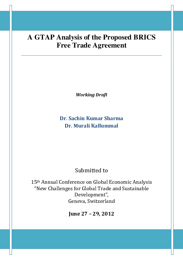 First page of “A GTAP Analysis of the Proposed BRICS Free Trade Agreement”