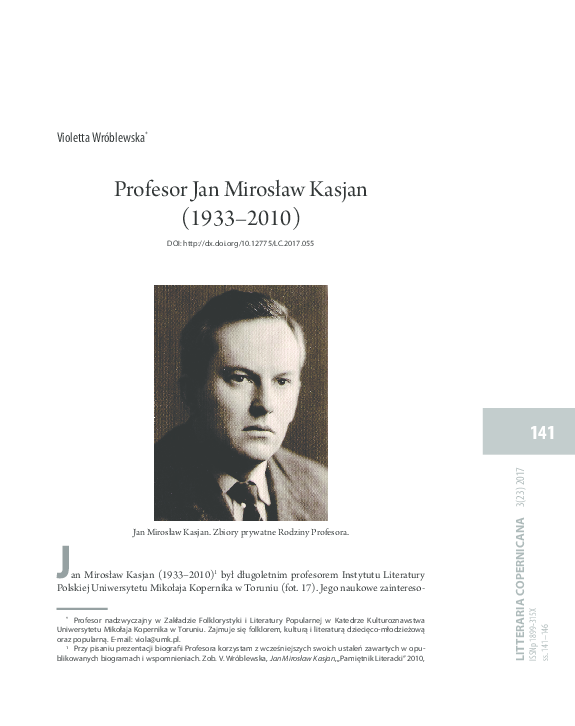 First page of “Profesor Jan Mirosław Kasjan (1933-2010)”