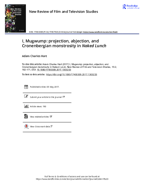 First page of “I, Mugwump: projection, abjection, and Cronenbergian monstrosity in Naked Lunch”