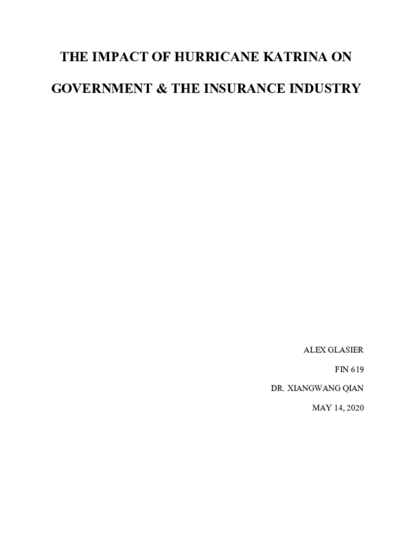 First page of “THE IMPACT OF HURRICANE KATRINA ON GOVERNMENT & THE INSURANCE INDUSTRY”