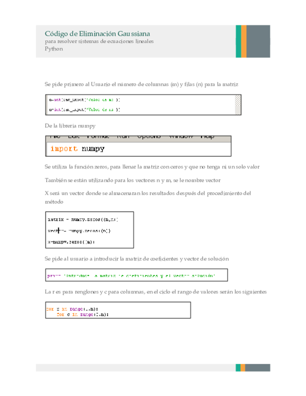 First page of “Código phyton de Eliminación Gaussiana.”
