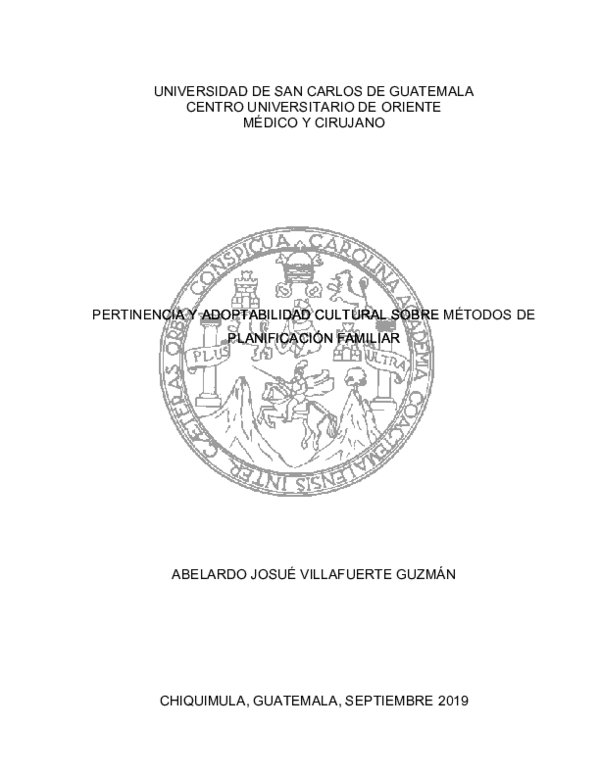 First page of “Pertinencia y adoptabilidad cultural sobre métodos de planificación familiar.”