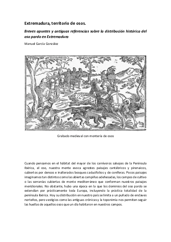 First page of “Extremadura, territorio de osos”