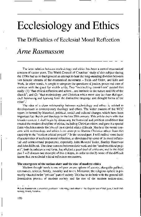 First page of “Ecclesiology and Ethics”