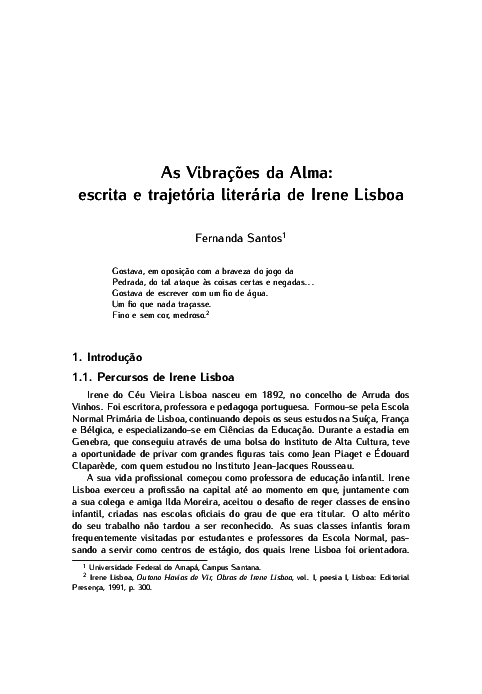 First page of “As Vibrações da Alma: escrita e trajetória literária de Irene Lisboa”