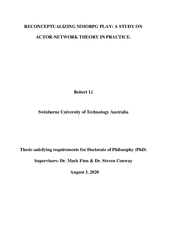 First page of “Reconceptualizing MMORPG Play: A Study On Actor-Network Theory In Practice.”