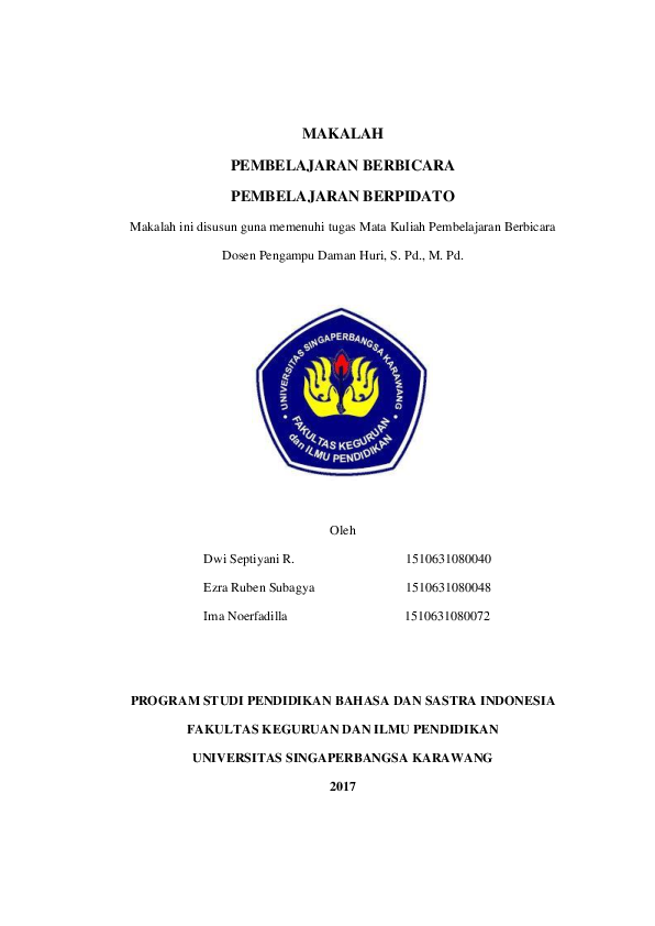 First page of “Makalah Pembelajaran Berbicara - Pembelajaran Berpidato”