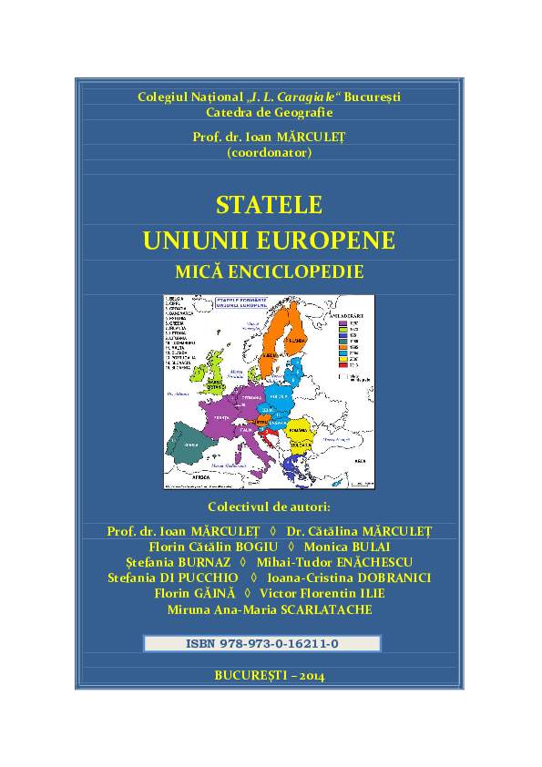 First page of “Statele Uniunii Europene – mică enciclopedie, Bucureşti, 2014.”