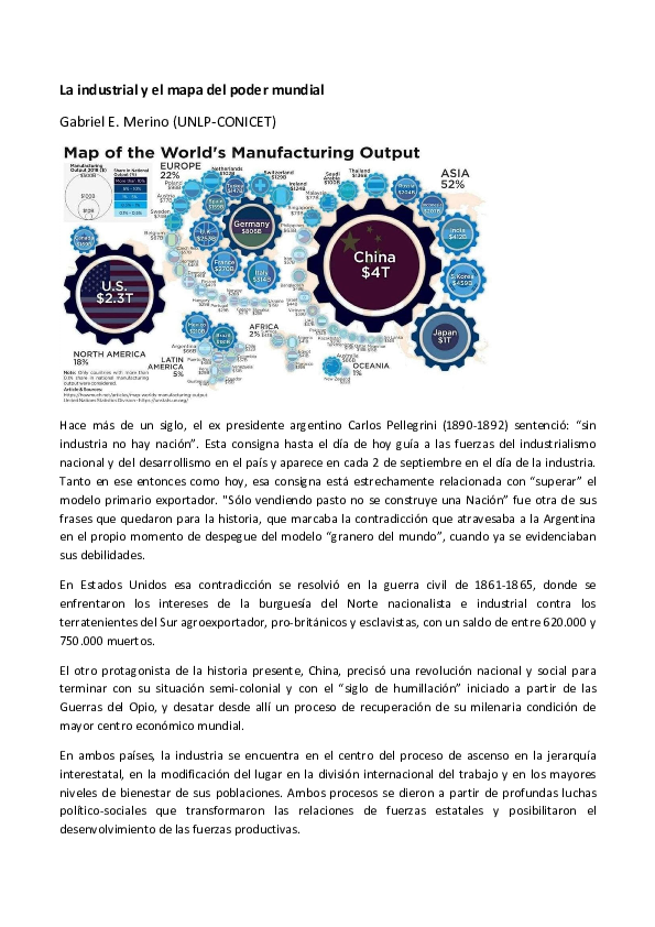 First page of “La industrial y el mapa del poder mundial”