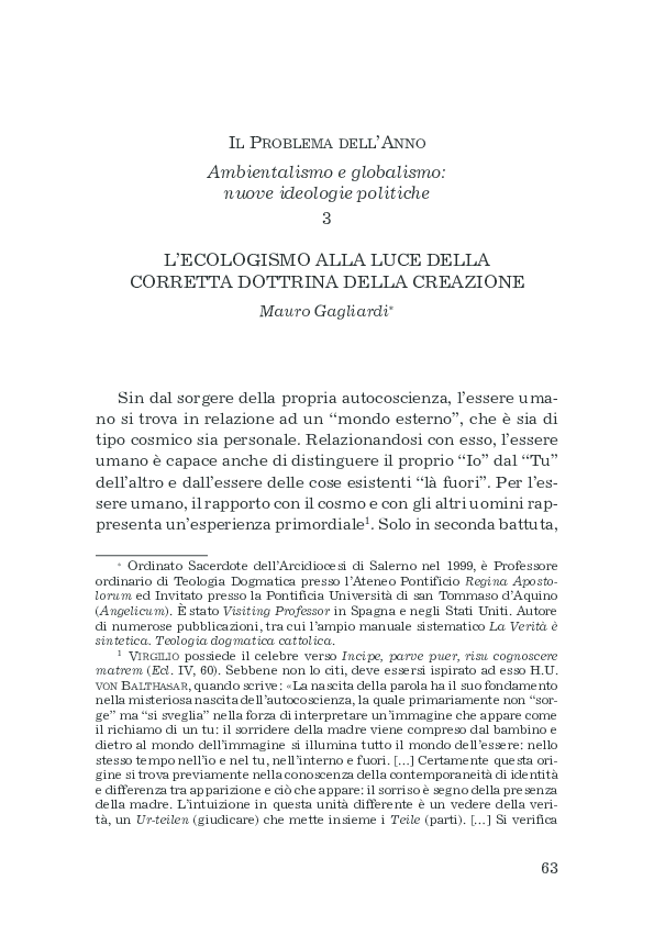 First page of “L'ecologismo alla luce della corretta dottrina della creazione”