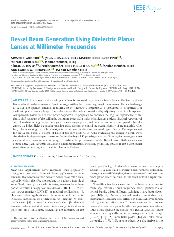 First page of “Bessel Beam Generation Using Dielectric Planar Lenses at Millimeter Frequencies”