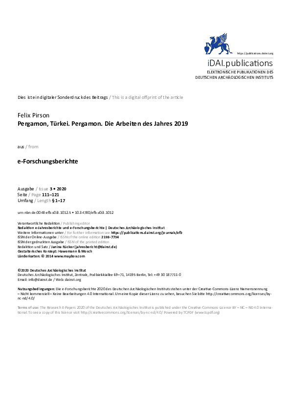 First page of “Pergamon. Die Arbeiten des Jahres 2019”