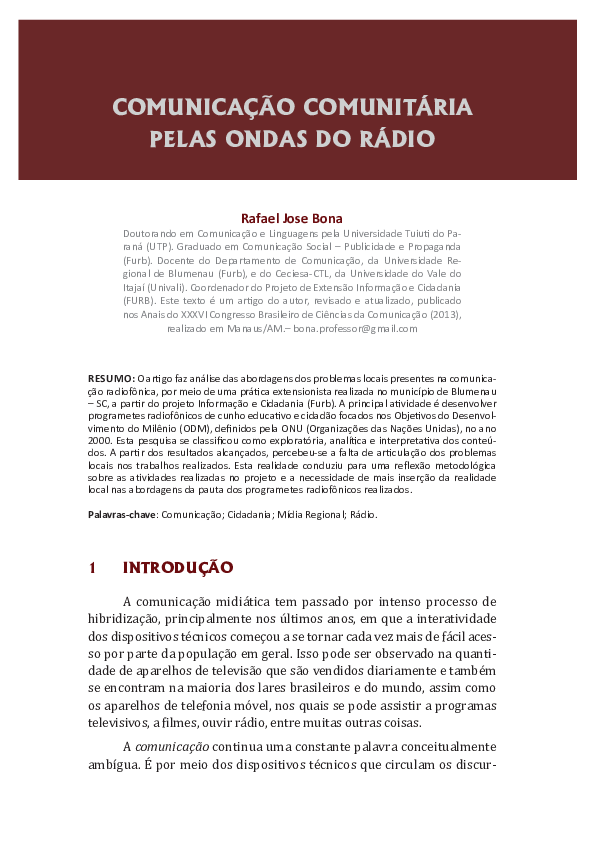 First page of “Comunicação comunitária pelas ondas do rádio”