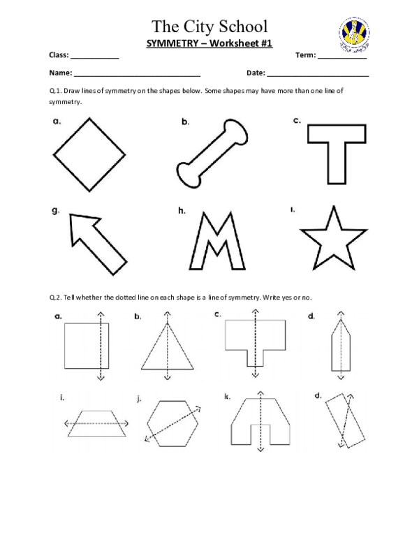 First page of “The City School SYMMETRY -Worksheet #1”