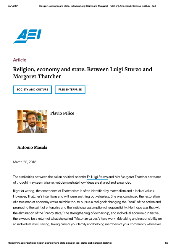 First page of “Religion, economy and state. Between Lu... _ American Enterprise Institute - AEI”