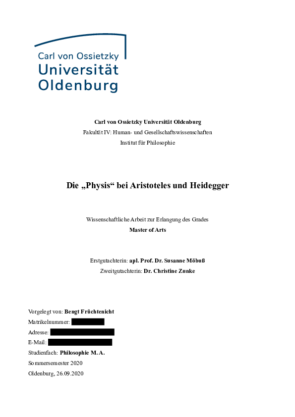 First page of “Die "Physis" bei Aristoteles und Heidegger”