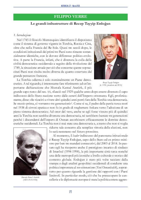 First page of “Le grandi infrastrutture di Recep Tayyip Erdoğan”