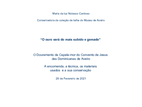 First page of “Do mais subido e gemado A talha da Igreja de Jesus”