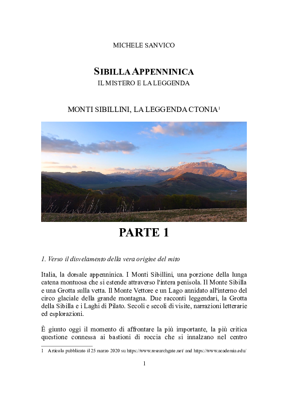 First page of “MONTI SIBILLINI, LA LEGGENDA CTONIA (PARTE 1)”