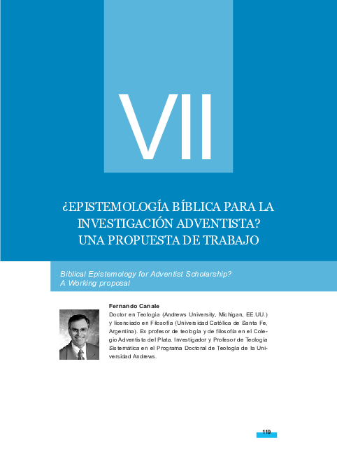 First page of “¿Epistemología bíbilica para la investigación adventista? Una propuesta de trabajo”