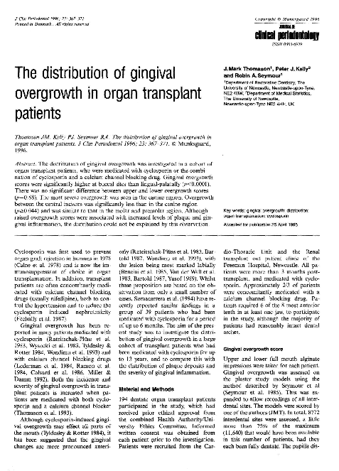 First page of “The distribution of gingival overgrowth in organ transplant patients”