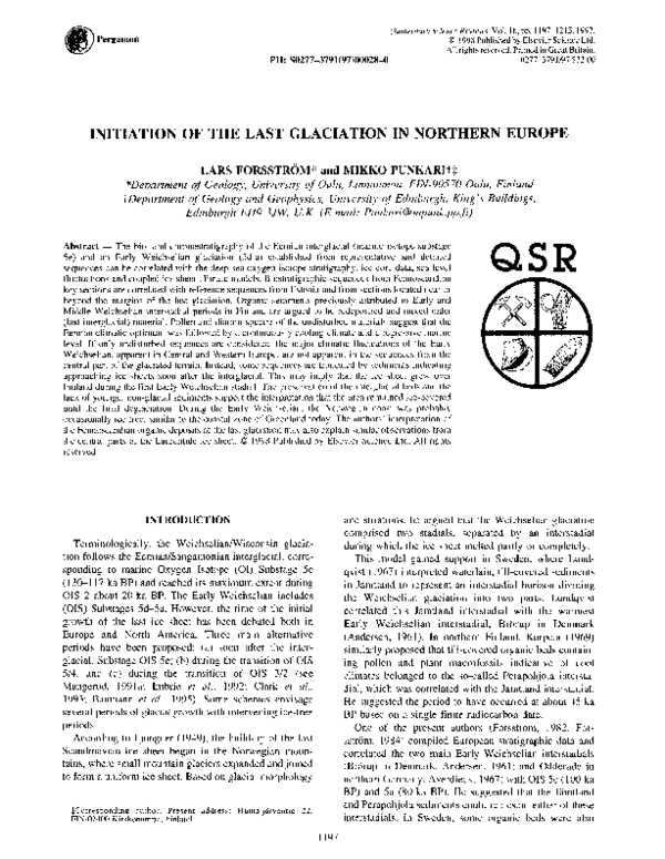 First page of “Initiation of the last glaciation in northern europe”