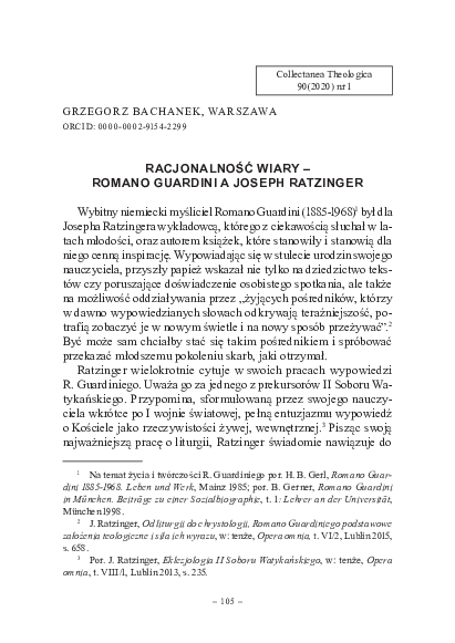 First page of “Grzegorz Bachanek, Racjonalność wiary – Romano Guardini a Joseph Ratzinger”