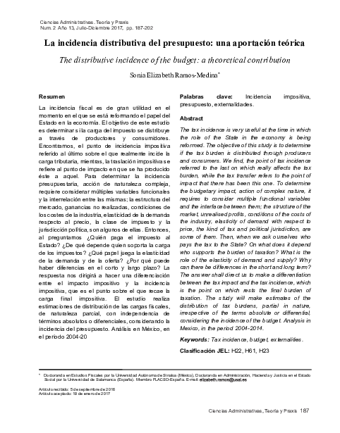 First page of “La incidencia distributiva del presupuesto: una aportación teórica”