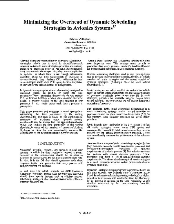 First page of “Minimizing the overhead of dynamic scheduling strategies in avionics systems”