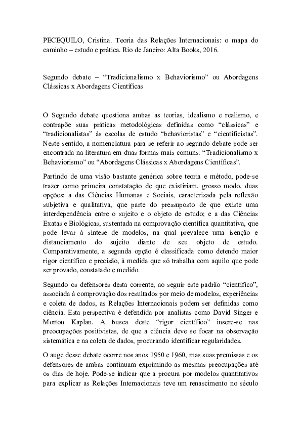 First page of “Segundo debate – “Tradicionalismo x Behaviorismo” ou Abordagens Clássicas x Abordagens Científicas”