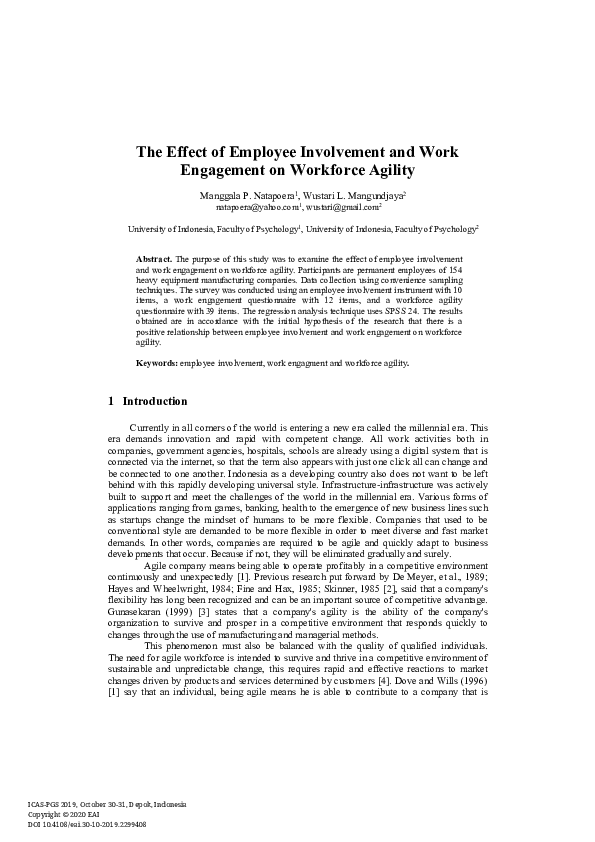 First page of “The Effect of Employee Involvement and Work Engagement on Workforce Agility”