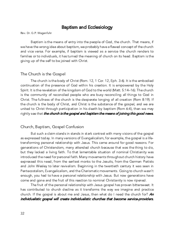 First page of “Baptism and Ecclesiology”