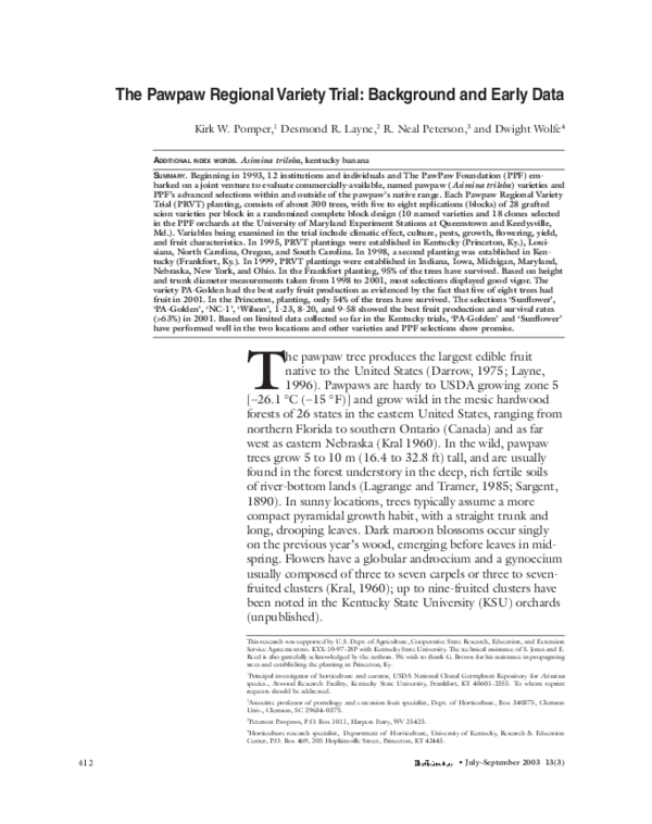 First page of “The Pawpaw Regional Variety Trial: Background and Early Data”