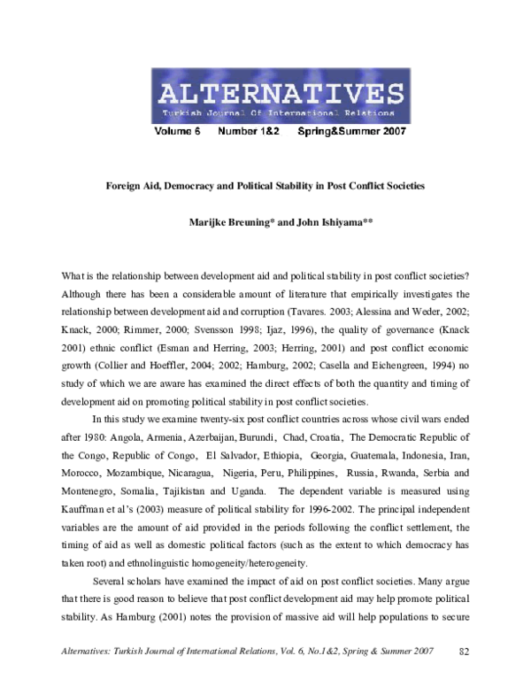 First page of “Foreign Aid, Democracy and Political Stability in Post Conflict Societies”