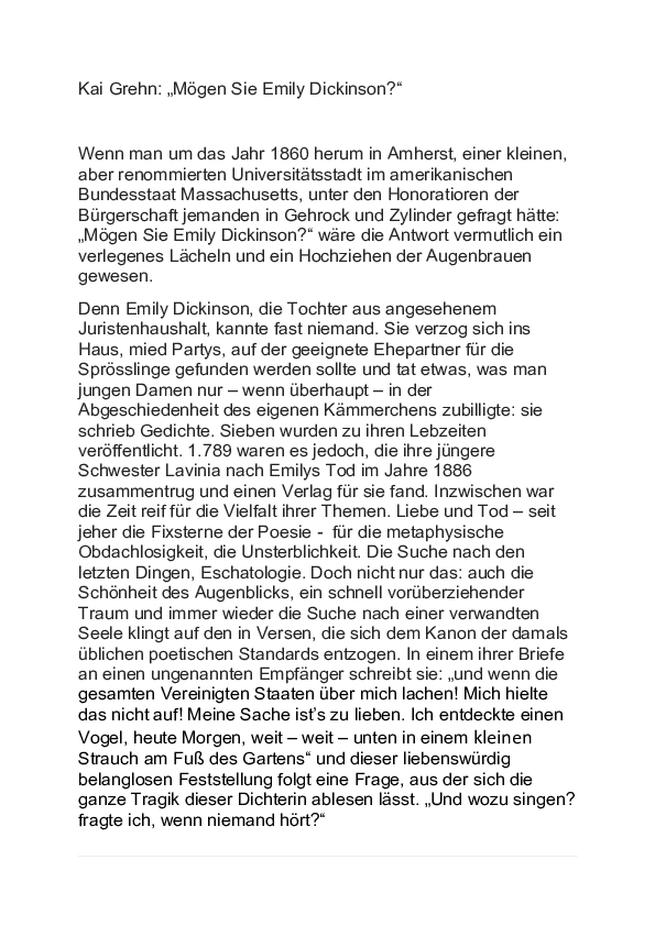 First page of “Kai Grehn.docx Mögen Sie Emily Dickinson”