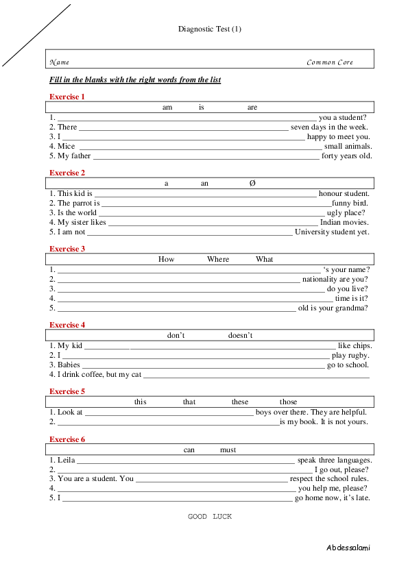 First page of “C.C. Diagno Test a”