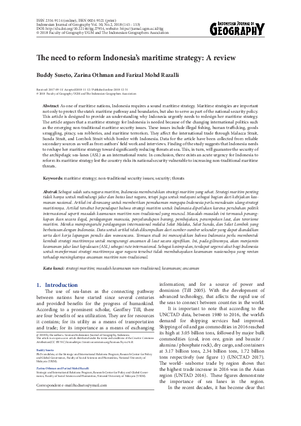 First page of “An Overview of Indonesia’s Maritime Strategy”