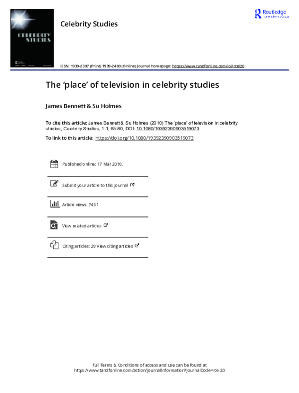 First page of “The ‘place’ of television in celebrity studies”