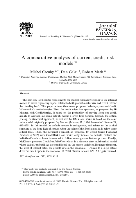 First page of “A comparative analysis of current credit risk models”