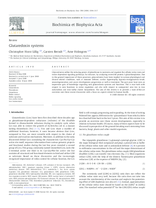 First page of “Glutaredoxin systems”