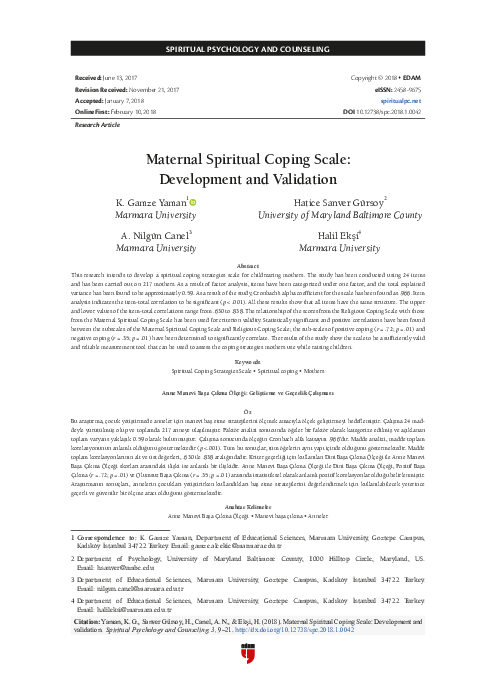 First page of “Maternal Spiritual Coping Scale: Development and Validation”