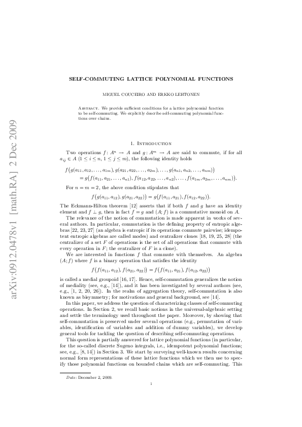 First page of “Self-commuting lattice polynomial functions on chains”