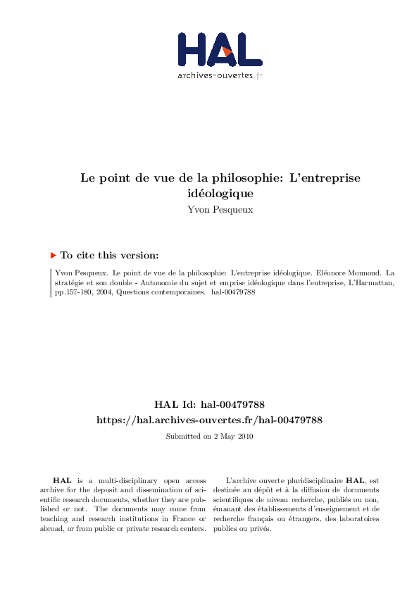 First page of “Le point de vue de la philosophie: L'entreprise id�ologique”