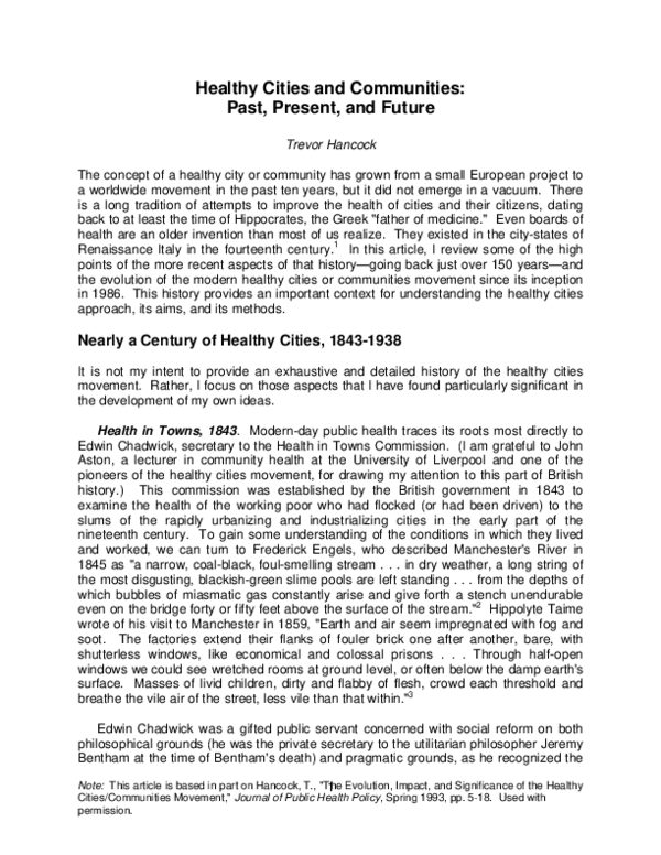 First page of “Healthy cities and communities: Past, present, and future”