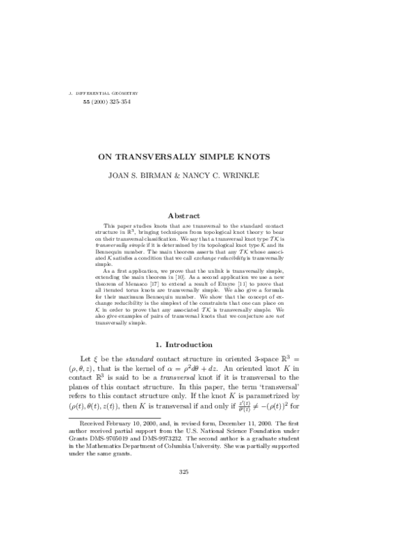 First page of “On Transversally Simple Knots”