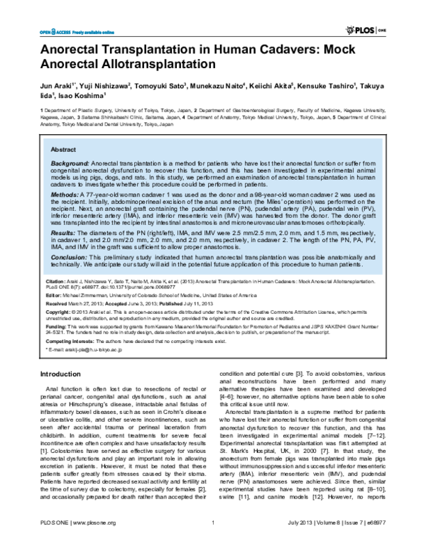 First page of “Anorectal Transplantation in Human Cadavers: Mock Anorectal Allotransplantation”