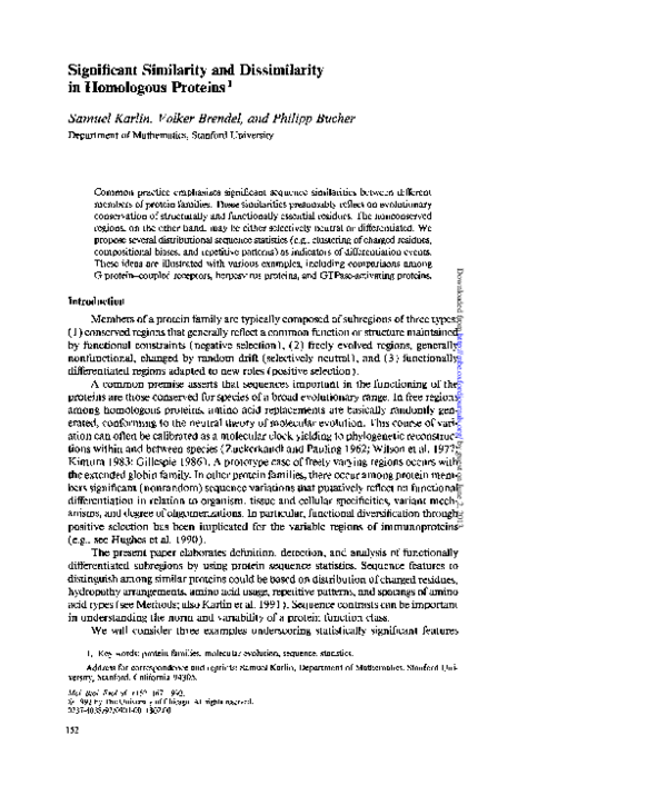 First page of “Significant similarity and dissimilarity in homologous proteins”